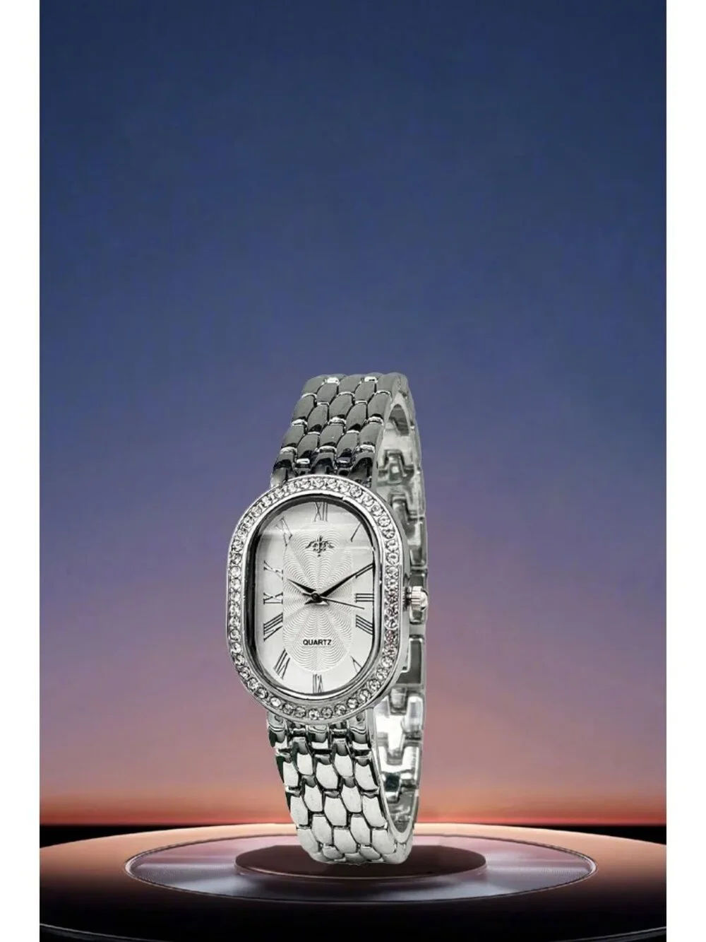 Women's Silver Vintage Rome Oval Case Adjustable Stainless Steel Analog Watches